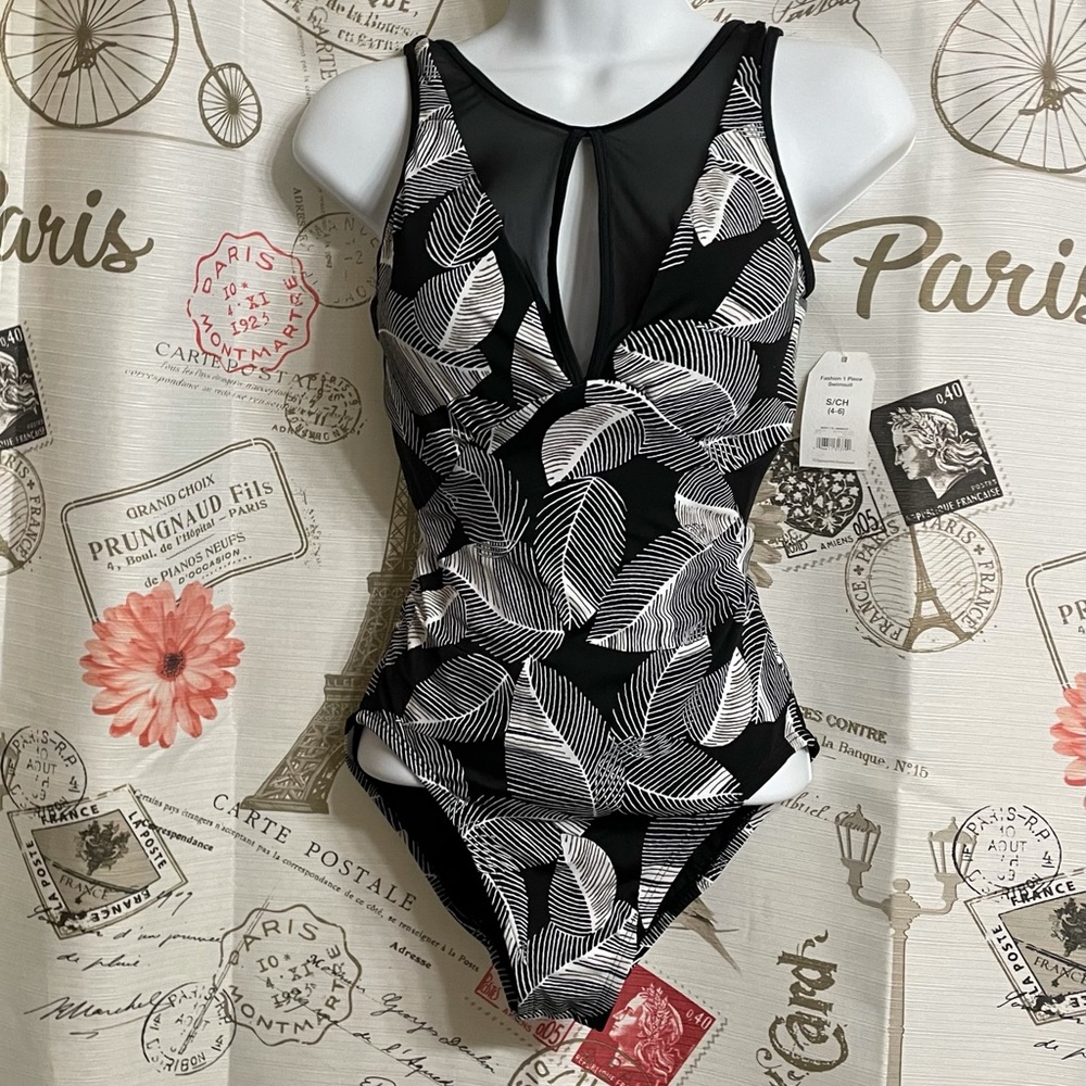 New - Black and White One Piece BathingSuit